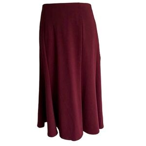 NY Collection Burgundy Flared Midi Skirt with Hidden Back Zipper